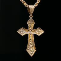 14K Gold Nugget Cross Pendant with 18K Rope Chain