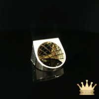 14K Yellow Gold Black Onyx Men’s Ring with Greek Key Frame