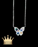 925 sterling silver solid handmade butterfly pendant with cubic zirconia stone with link chain price $210 dollars weight 3.97 grams 18 inches