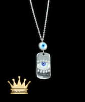925 sterling silver solid handmade evil eyes pendant with link chain dipped in white gold with cubic zirconia price $250 dollars 8.39 grams 18 inches