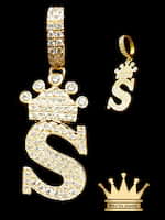 18K Solid Yellow Gold Handmade S Pendant with Moissanite