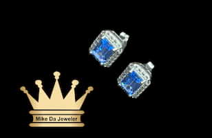 925 sterling silver handmade studs with cubic zirconia stone dipped in white gold price $150 dollars 2.98 grams 5/7.5 mm