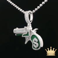 Silver Revolver Pendant with Green Enamel Accents