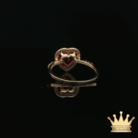 14K Yellow Gold Heart Ring with Red & White Cubic Zirconia Halo