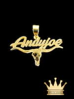 18k Gold Custom Name with Bullhead Pendant