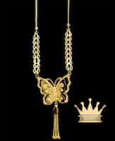 21K 3D Attached Butterflies Necklace with Diamond Cut