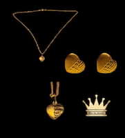 18karat gold heart female necklace set(charm earring pair & chain )weight 3.520 price $450.00
