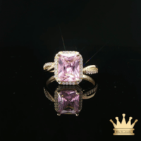 14K Yellow Gold Pink Cubic Zirconia Halo Ring
