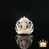 14K Tri-Color Gold Crown Saint Mary Ring with Cubic Zirconia