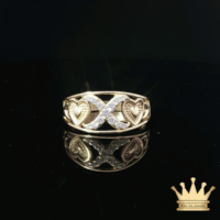14K Yellow Gold X & Heart Ring with Cubic Zirconia