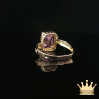 14K Yellow Gold Pink Cubic Zirconia Halo Ring