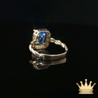 14K Yellow Gold Rope Style Ring with Blue Cubic Zirconia Halo