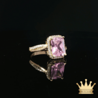 14K Yellow Gold Pink Cubic Zirconia Halo Ring