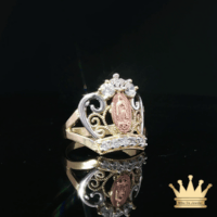 14K Tri-Color Gold Crown Saint Mary Ring with Cubic Zirconia