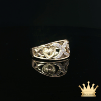 14K Yellow Gold X & Heart Ring with Cubic Zirconia