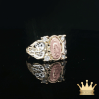 14K Tri-Color Gold Saint Mary Ring with Cubic Zirconia