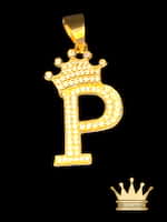 18K Gold Letter P Initial Charm with Moissanite Diamonds