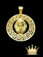 22k Solid 3D Lion Face with Crown and Border Versace Design
