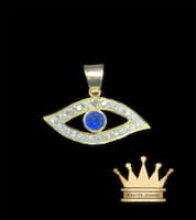 18 k yellow gold evil eyes pendant with blue sapphire and lab grown diamond size 20 mm price $950 dollars