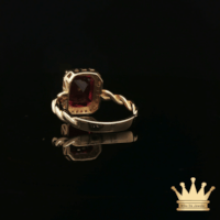 14K Yellow Gold Rope Style Ring with Red Cubic Zirconia Halo