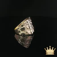 Textured Yellow Gold Diamond Nugget Signet Ring