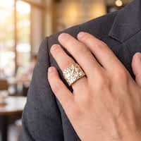 Textured Yellow Gold Diamond Nugget Signet Ring