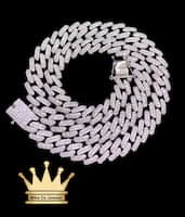 925 sterling silver solid handmade Miami Cuban link chain dipped in white gold with cubic zirconia stone price $2600 usd weight 129.9 grams 22 inches 11 mm