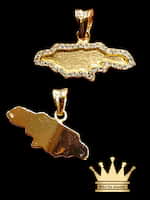 18K Hand Made Jamaican Map Pendant with CZ Stone