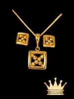 18K Gold Necklace Set with Square Charm Earrings