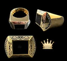 18k yellow gold men’s ring with black color enamel and black stones grams 12.27 price $1400