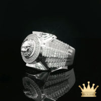 Square Lion Head Ring in Sterling Silver – Iced Circle Design