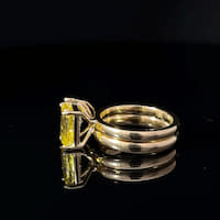 Yellow Gold Two-Stone Ring with Fancy Yellow Emerald Cut Diamond and Pear Quartz
