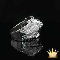 Square Lion Head Ring in Sterling Silver – Iced Circle Design