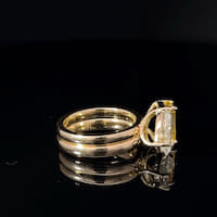 Yellow Gold Two-Stone Ring with Fancy Yellow Emerald Cut Diamond and Pear Quartz