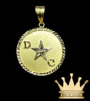 18k handmade customized pendant solid price $1250 dollar 1.5 inches border and initial diamond cut