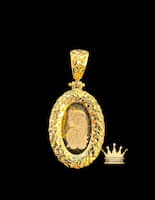 21k gold flower style gold pendant oval shape/ edges in diamond cuts grams 4.09 price $615