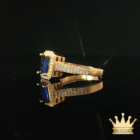 18K Gold Ring with Blue & White C.Z – Emerald Cut Statement Ring