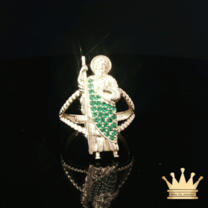 14K Gold Saint Jude Ring with Green C.Z