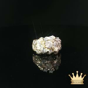 18K Textured Yellow Gold Diamond Cluster Ring
