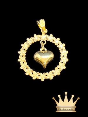 18K Yellow Gold Circle with 3D Heart Charm