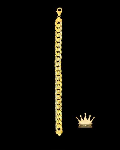 18k yellow gold hollow Miami Cuban link bracelet wide 11.2 mm length 8.75 inches grams 16.81
