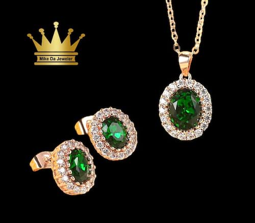 925 sterling silver solid handmade female set with cubic zirconia stone dipped in rose gold price $290 dollars weight5.200 grams