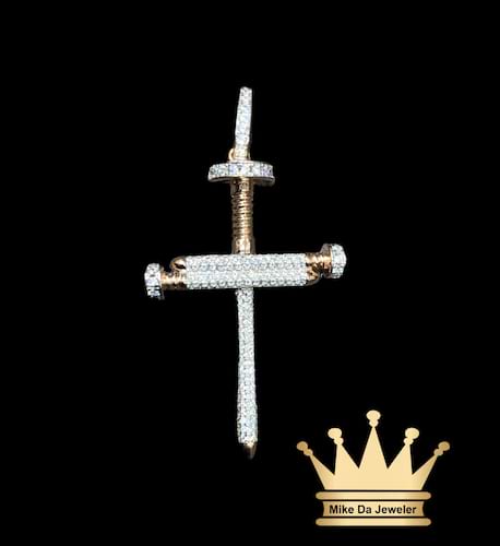 925 sterling silver solid handmade Nail cross with cubic zirconia stone dipped in Rose gold price $450 dollars 1.75 inches weight 6.88 grams
