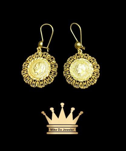 21k yellow gold dangling earring pair price $500 usd weight 4.56 grams size 0.75 inches