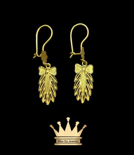 21k yellow gold dangling butterfly earring pair price $450 usd weight 3.97 grams