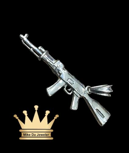 925 sterling silver solid handmade Ak-47 pendant price $400 dollars weight 19.18 grams 2.75 inches