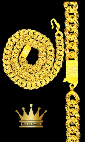 22k yellow gold handmade Cuban chain with diamond cuts grams 90.500 price $8900 length 22 inches wide 12mm