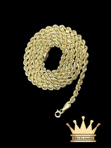 18K Gold Semi Hollow Rope Chain with Diamond Cut