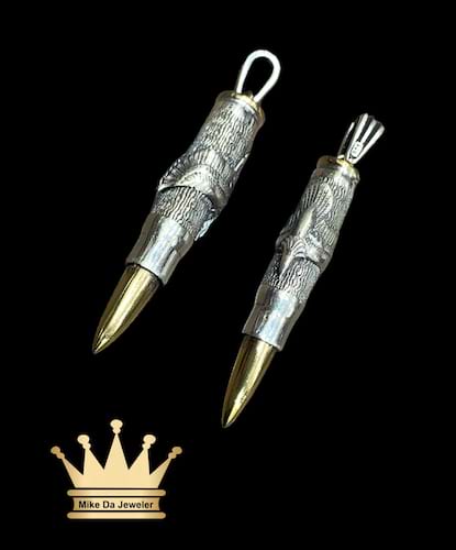 925 sterling silver solid handmade bullet pendant price $350 dollars weight 10.57 grams 1.75 inches