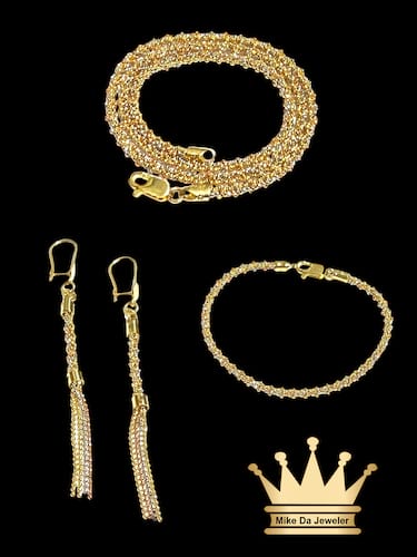 18K Tri-Color Gold Popcorn Necklace Set